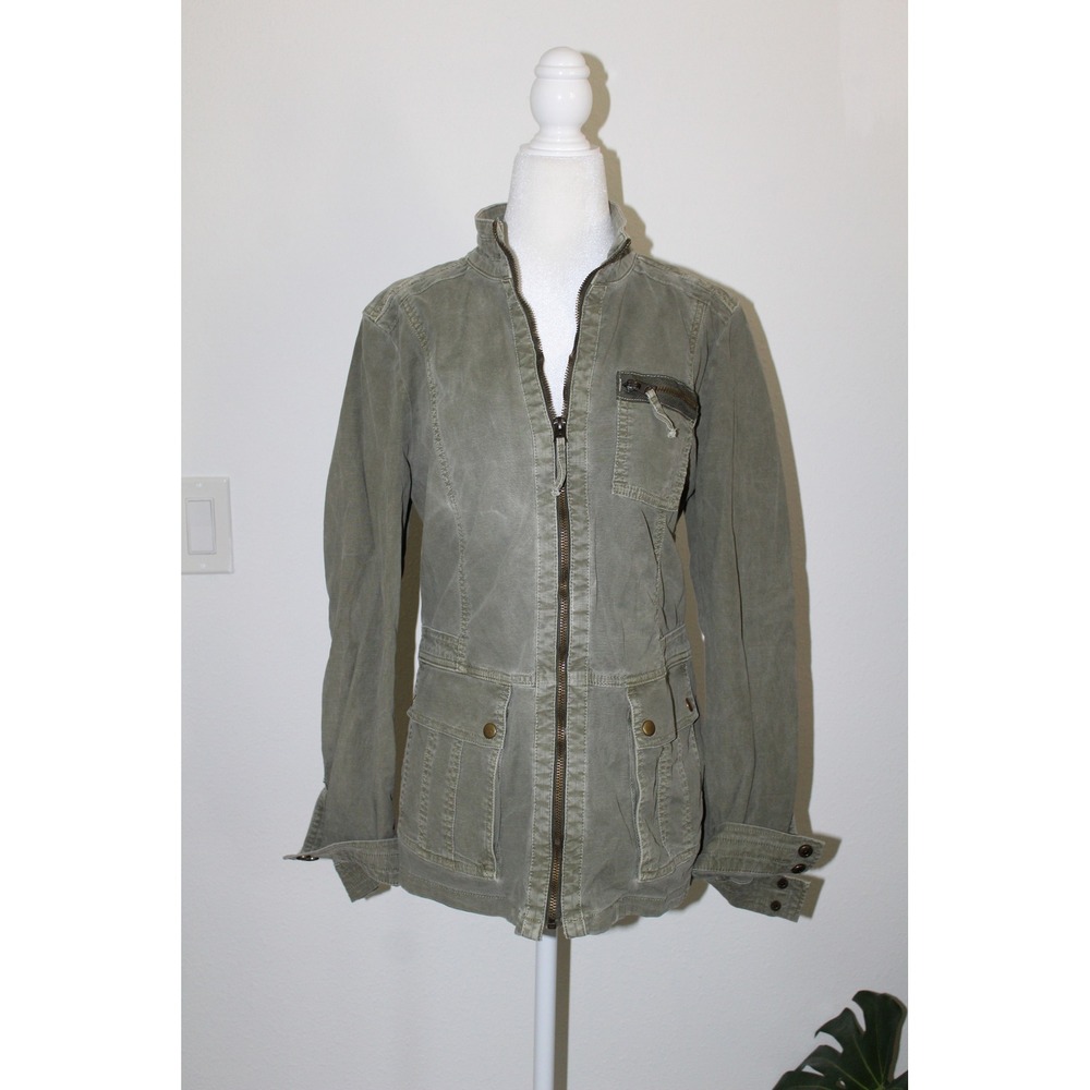 Lucky Brand Womens Olive Green Military Utility Field Jacket Size Medium Stretch